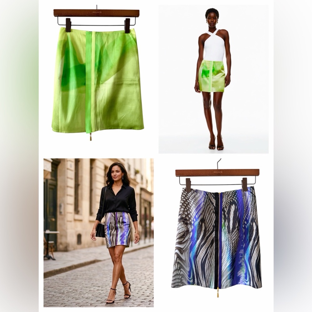 Elie Tahari Reversible Elva Silk Pencil Skirt - Blue Abstract & Snakeskin